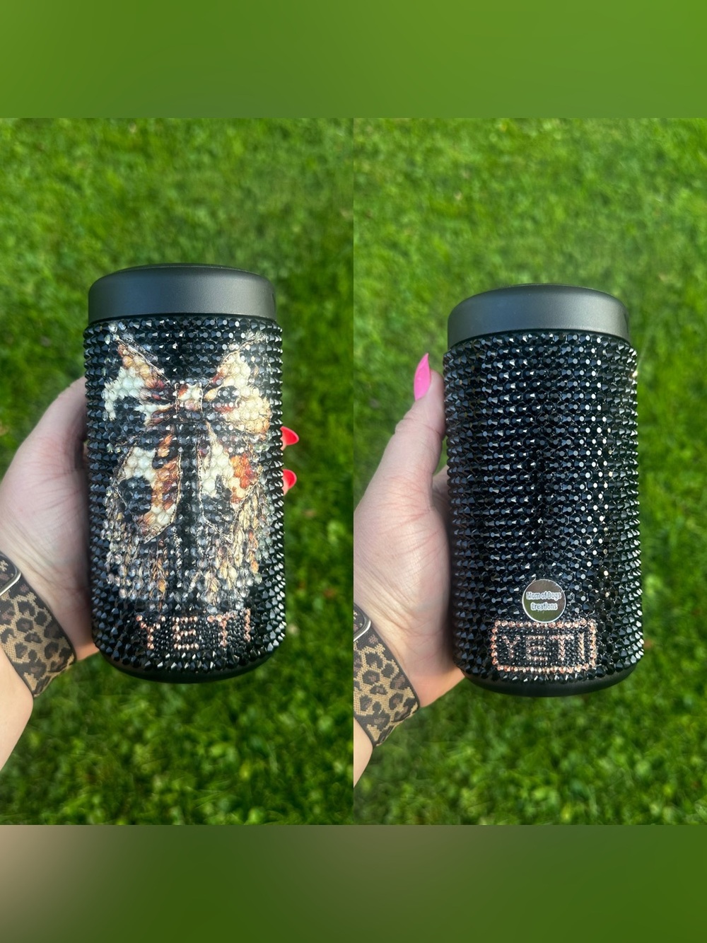 YETI Black Rhinestone 16 oz Can Colster